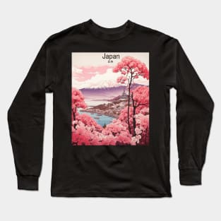 Japanese Sunrise Mt. Fuji Cherry Blossom Vintage Tourism Travel Poster Long Sleeve T-Shirt